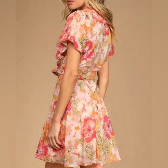 Free People Womens Pink Floral Freddy Tie Fruit Punch Boho Mini Dress Small - Picture 2 of 16